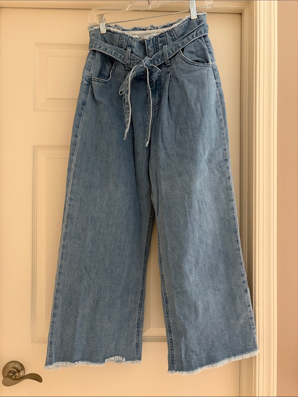 Design Lab High-Waist Paperbag Wide-Leg Jeans in Light Blue